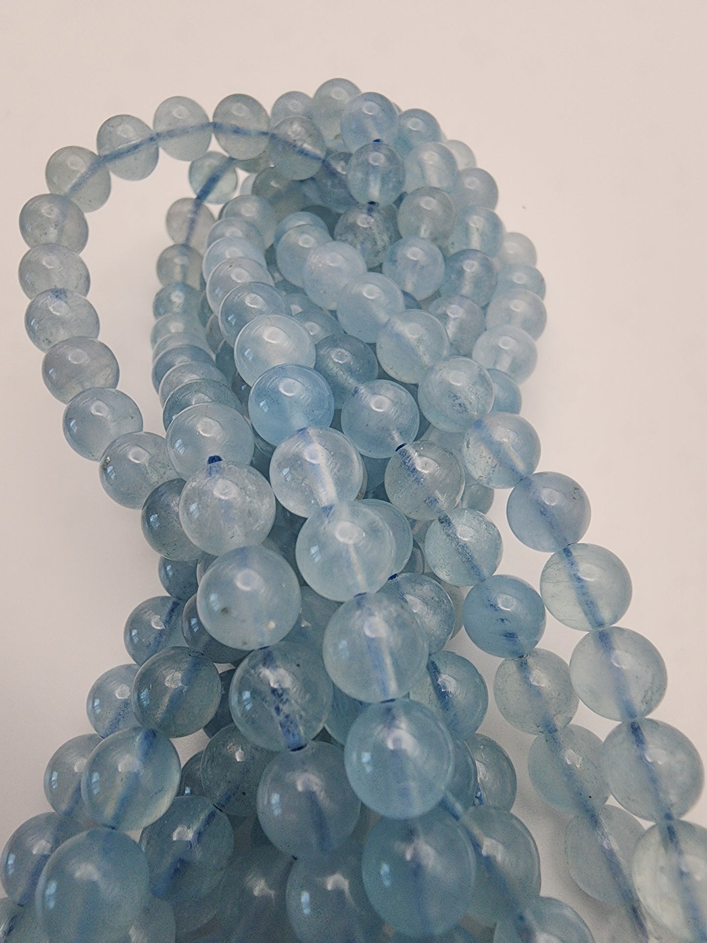 8mm Aquamarine Smooth Round Bead Strand.