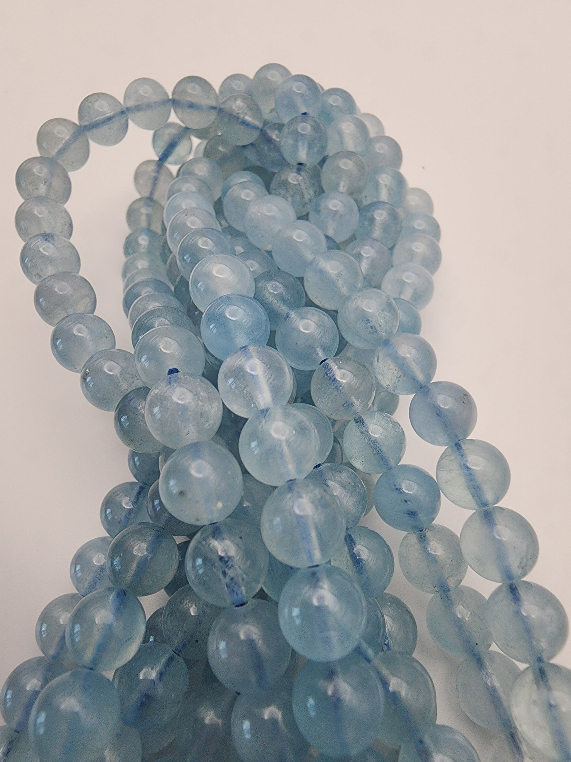 8mm Aquamarine Smooth Round Bead Strand.
