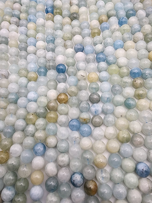 8mm Aquamarine Round Bead Strand.