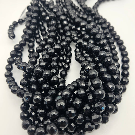 8mm Black Onyx Faceted Bead Strand.