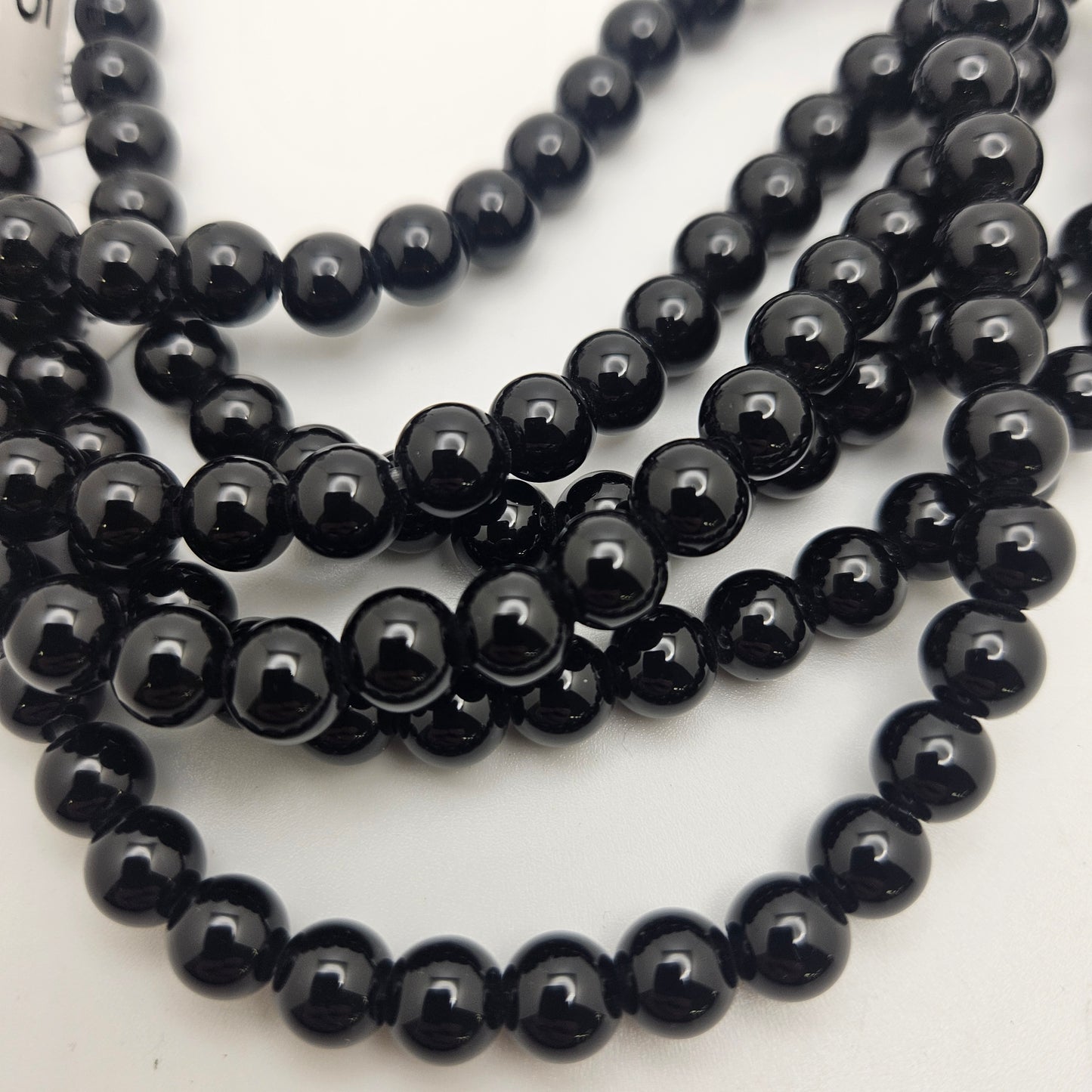 8mm Black Onyx Large Hole Round Bead Strand.