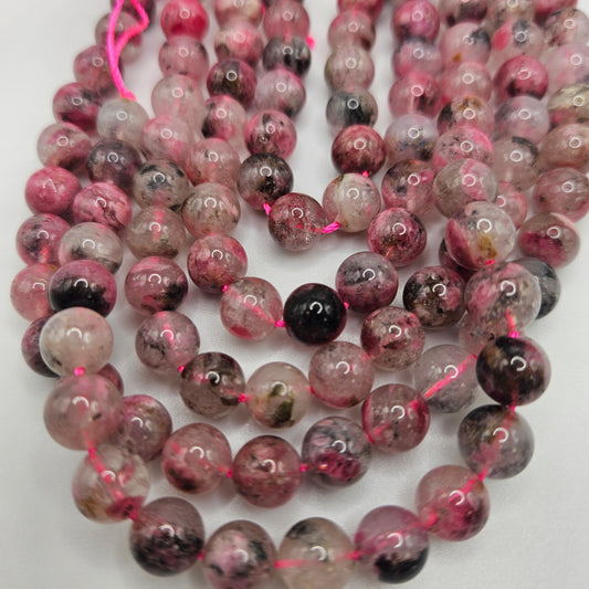 8mm Black Rose Rhodonite Round Bead Strand.