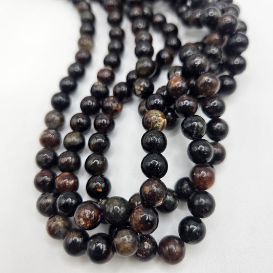 8mm Black Sunstone Bead Strand.