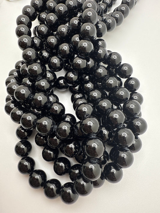 8mm Black Tourmaline Round Beads.
