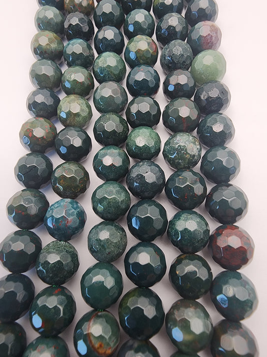 8mm Bloodstone Faceted Bead Strand.