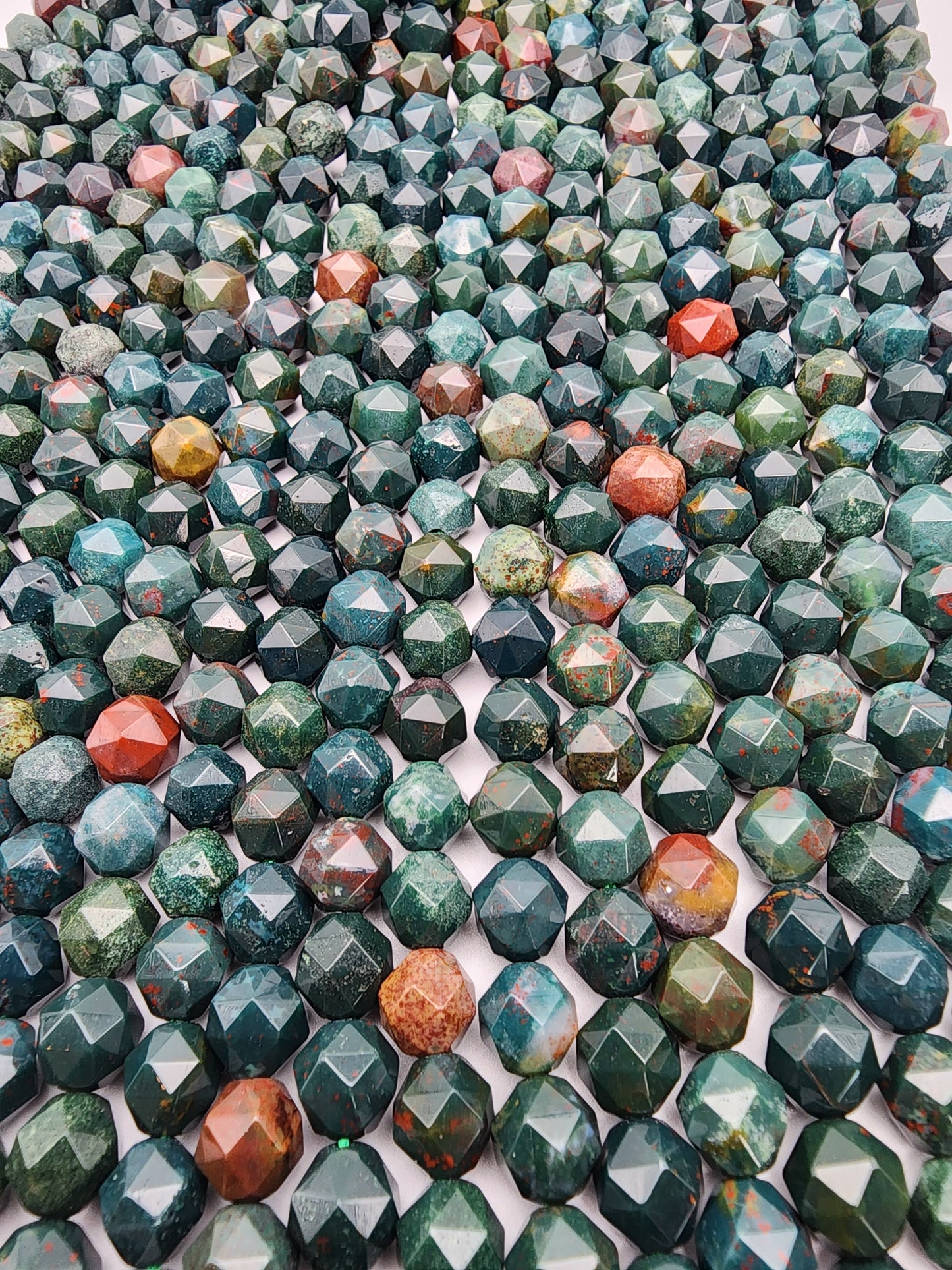 8mm Bloodstone Hexagon Faceted Bead Strand.