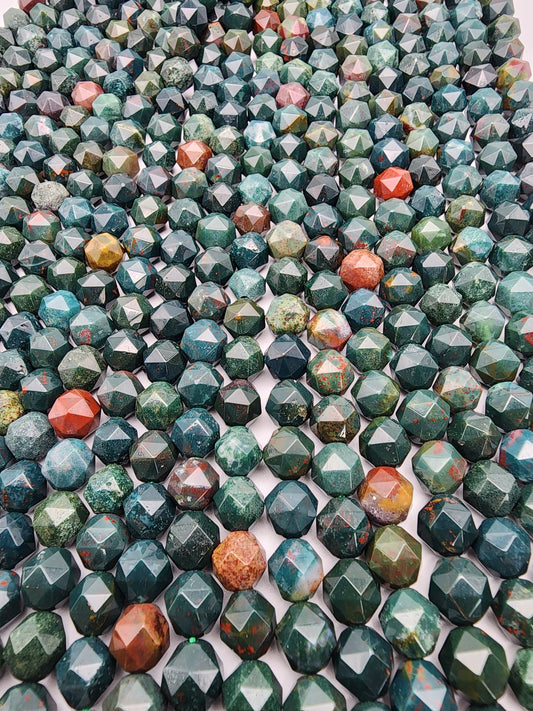 8mm Bloodstone Hexagon Faceted Bead Strand.
