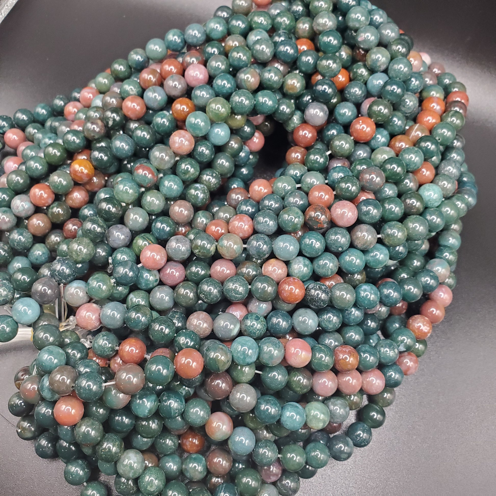 8mm Bloodstone Smooth & Round Bead Strand.
