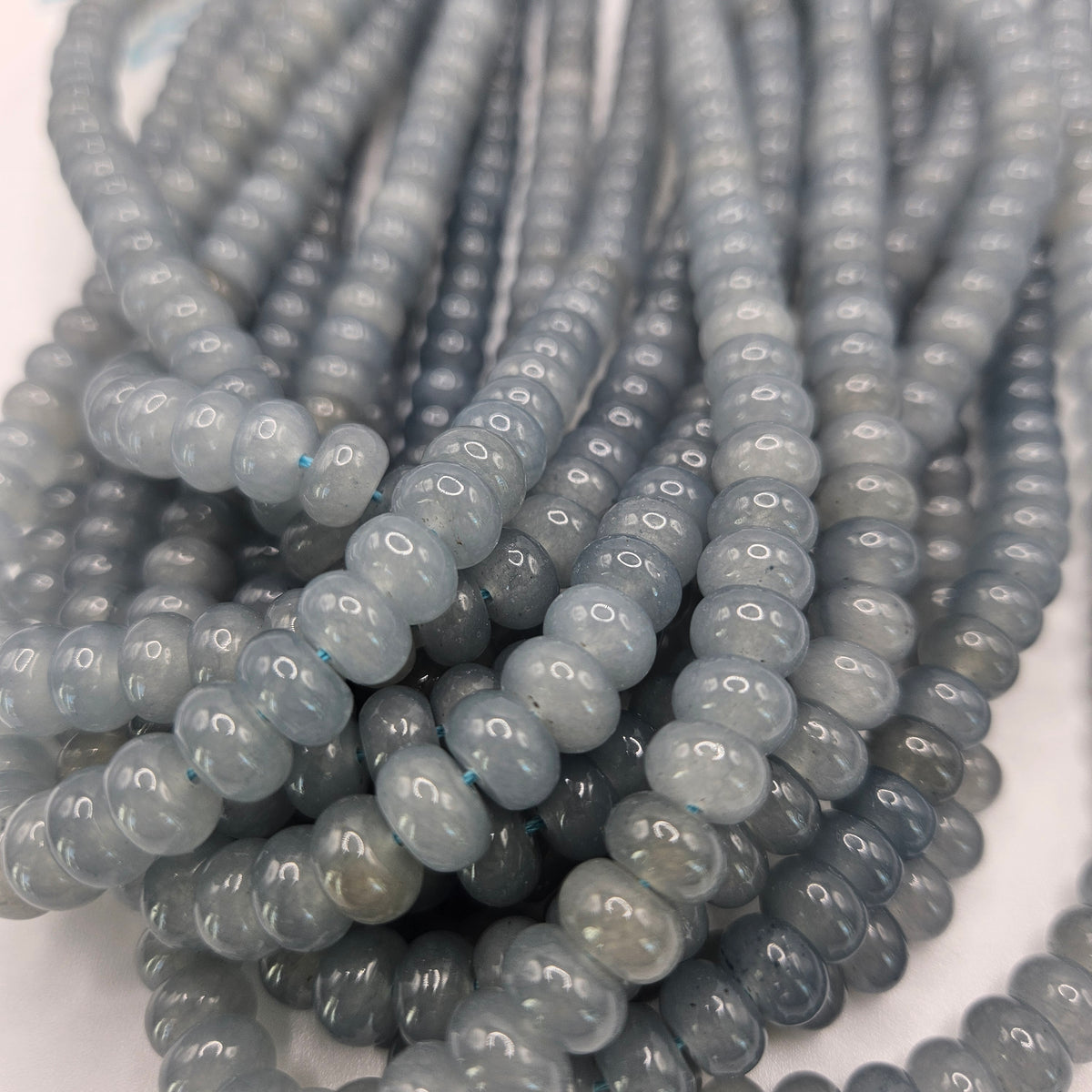 8mm Blue Dyed Jade Candy Rondelle Bead Strand.