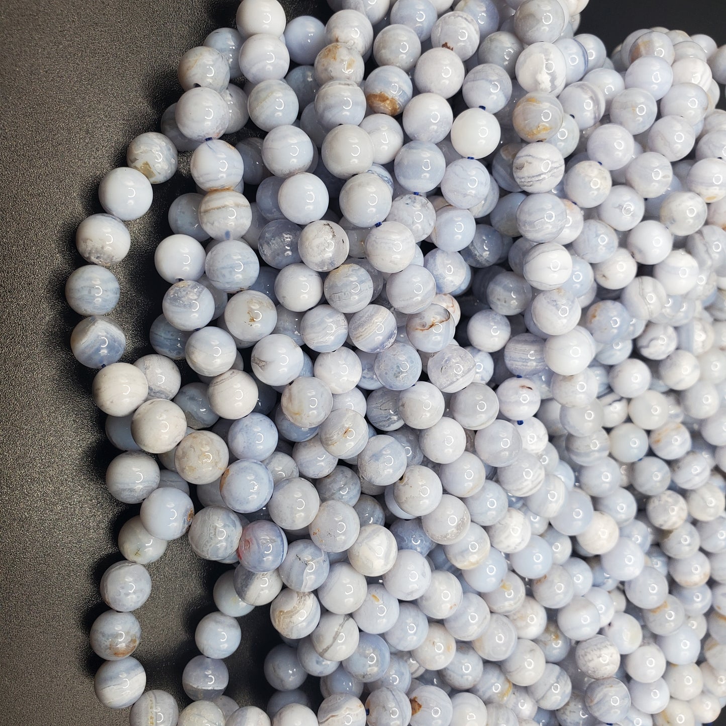 8mm Blue Lace Agate Round Smooth Bead Strand.