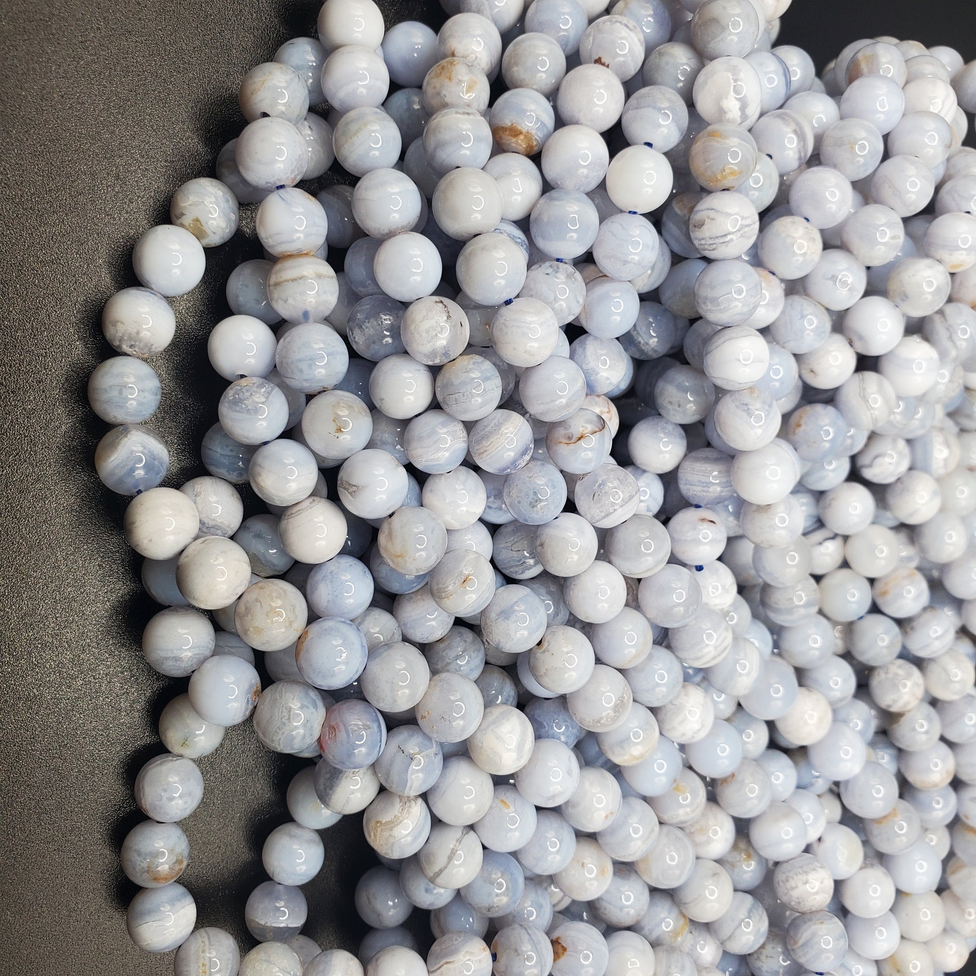 8mm Blue Lace Agate Round Smooth Bead Strand.