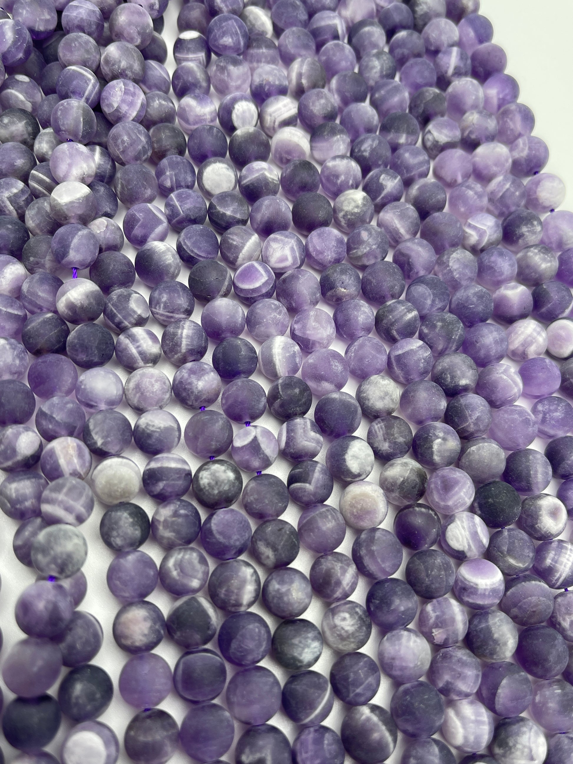 8mm Chevron Amethyst Matte Round Bead Strand.