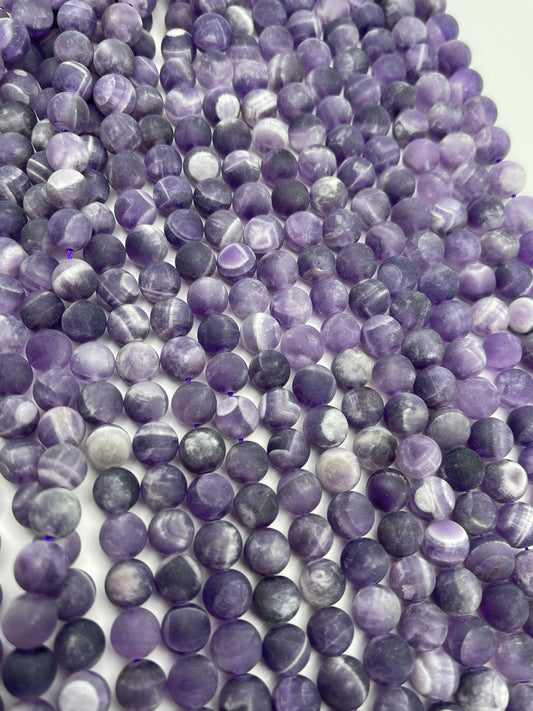 8mm Chevron Amethyst Matte Round Bead Strand.