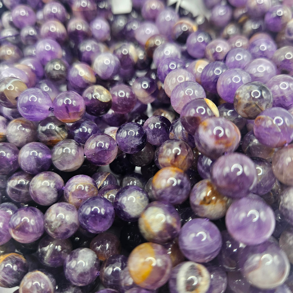 8mm Chevron Amethyst Round Bead Strand.