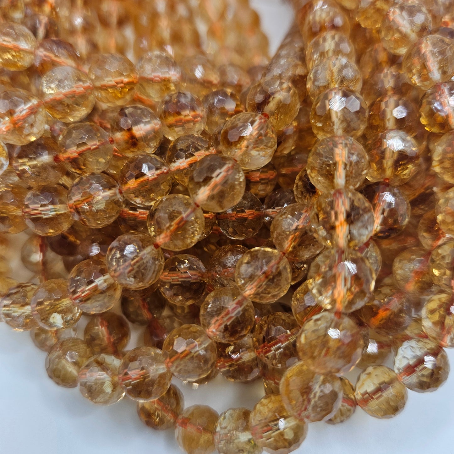 8mm Citrine Faceted Round Bead Strand.