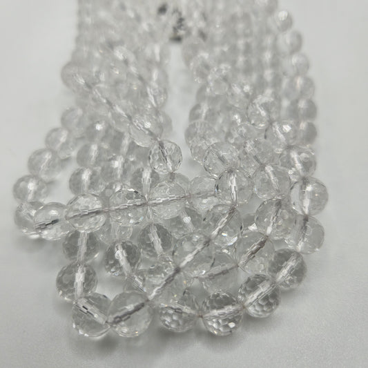 8mm Clear Quartz Faceted Round Bead Strand.