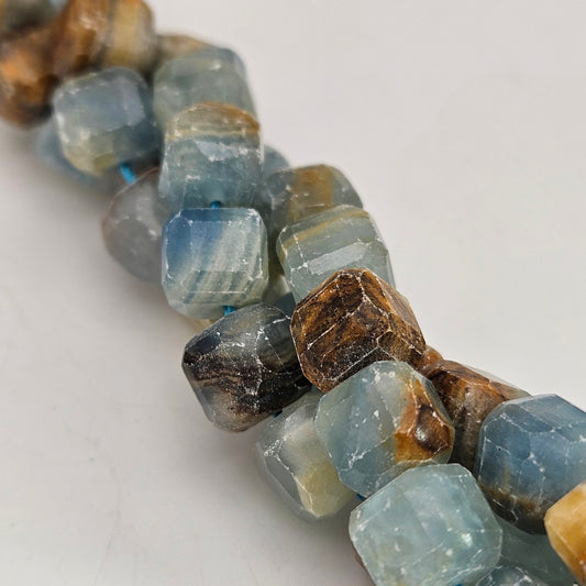 8mm Cubed Faceted Blue Calcite Strand.