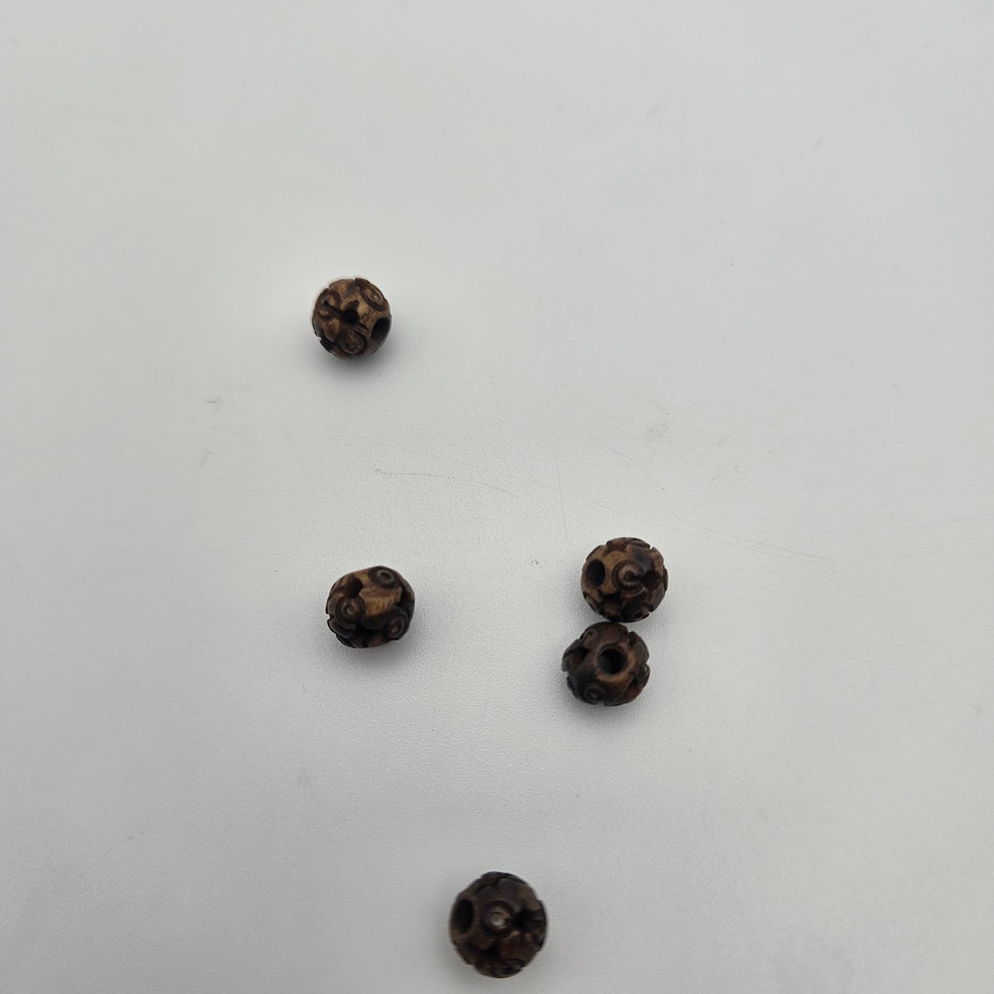 8mm Decorative Carved Bone Bead Brown Single.