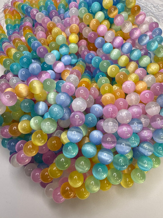 8mm Dyed Selenite Candy Smooth Round.