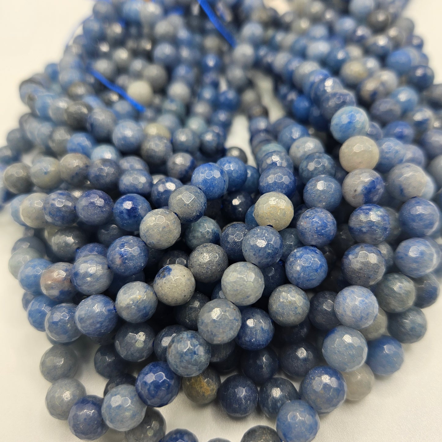 8mm Faceted Blue Aventurine Round Bead Strand.