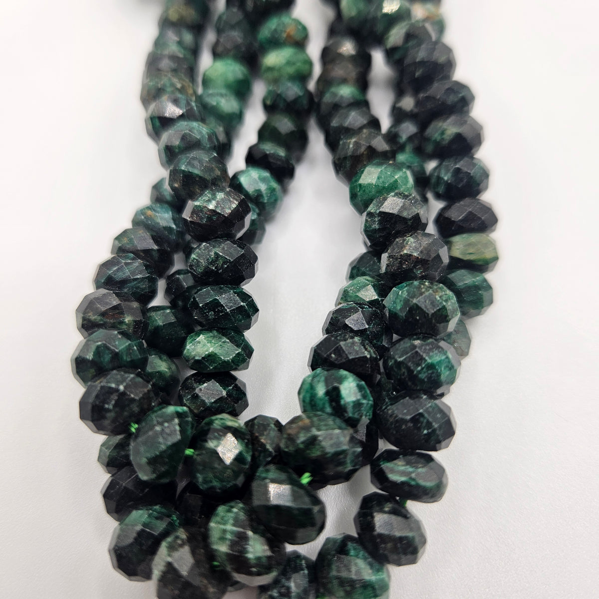 8mm Faceted Fuchsite Rondelle Bead Strand.