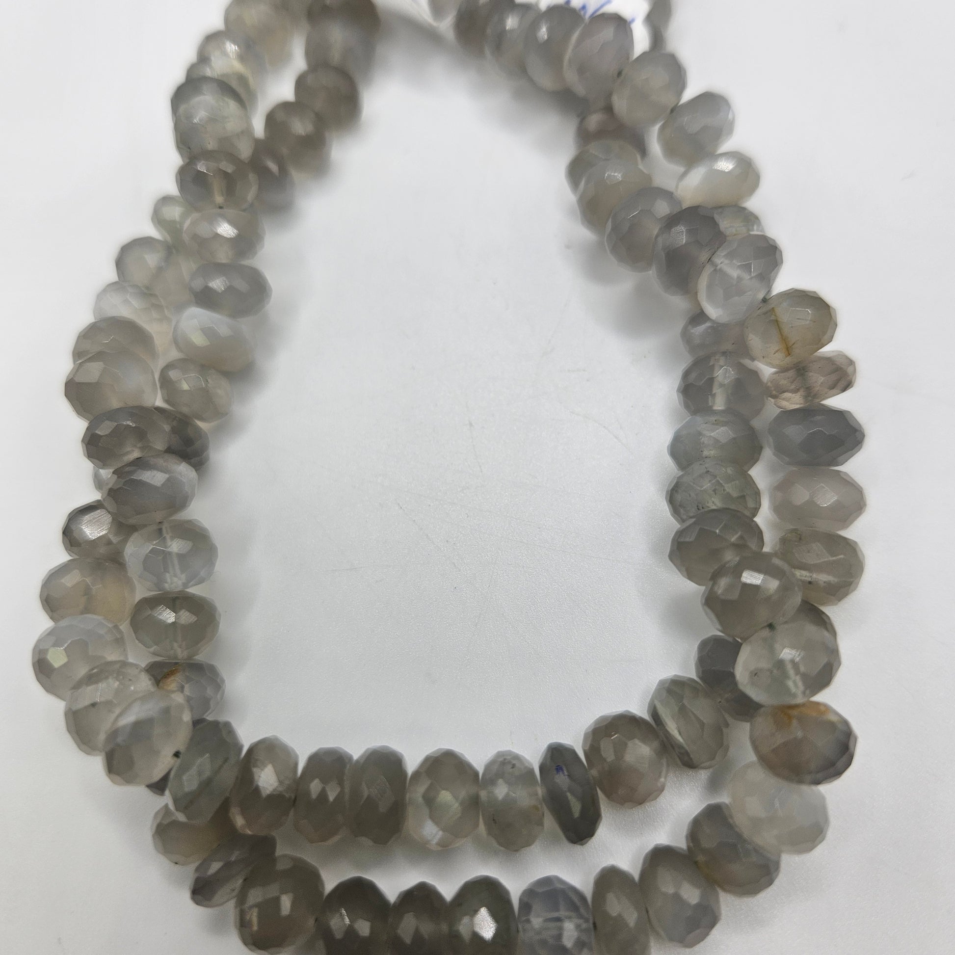 8mm Faceted Gray Moonstone Rondelle Bead Strand.