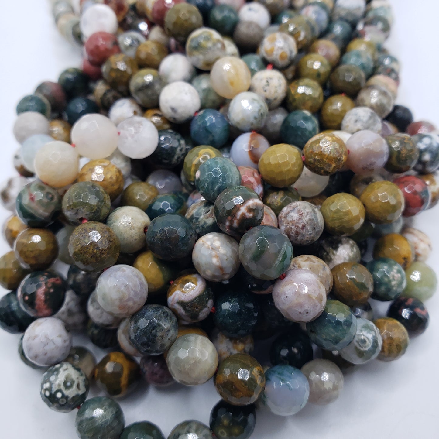 8mm Faceted Ocean Jasper Bead Strand.