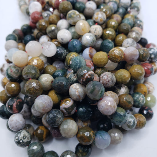 8mm Faceted Ocean Jasper Bead Strand.