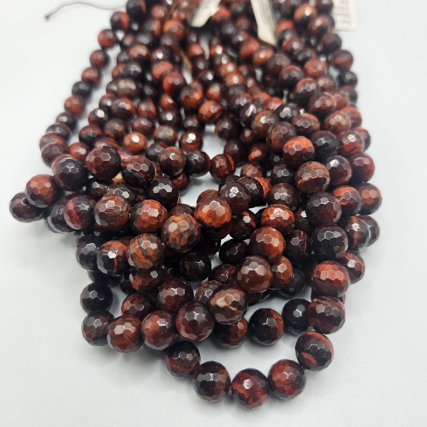 8mm Faceted Red Tiger Eye Round Bead Strand.