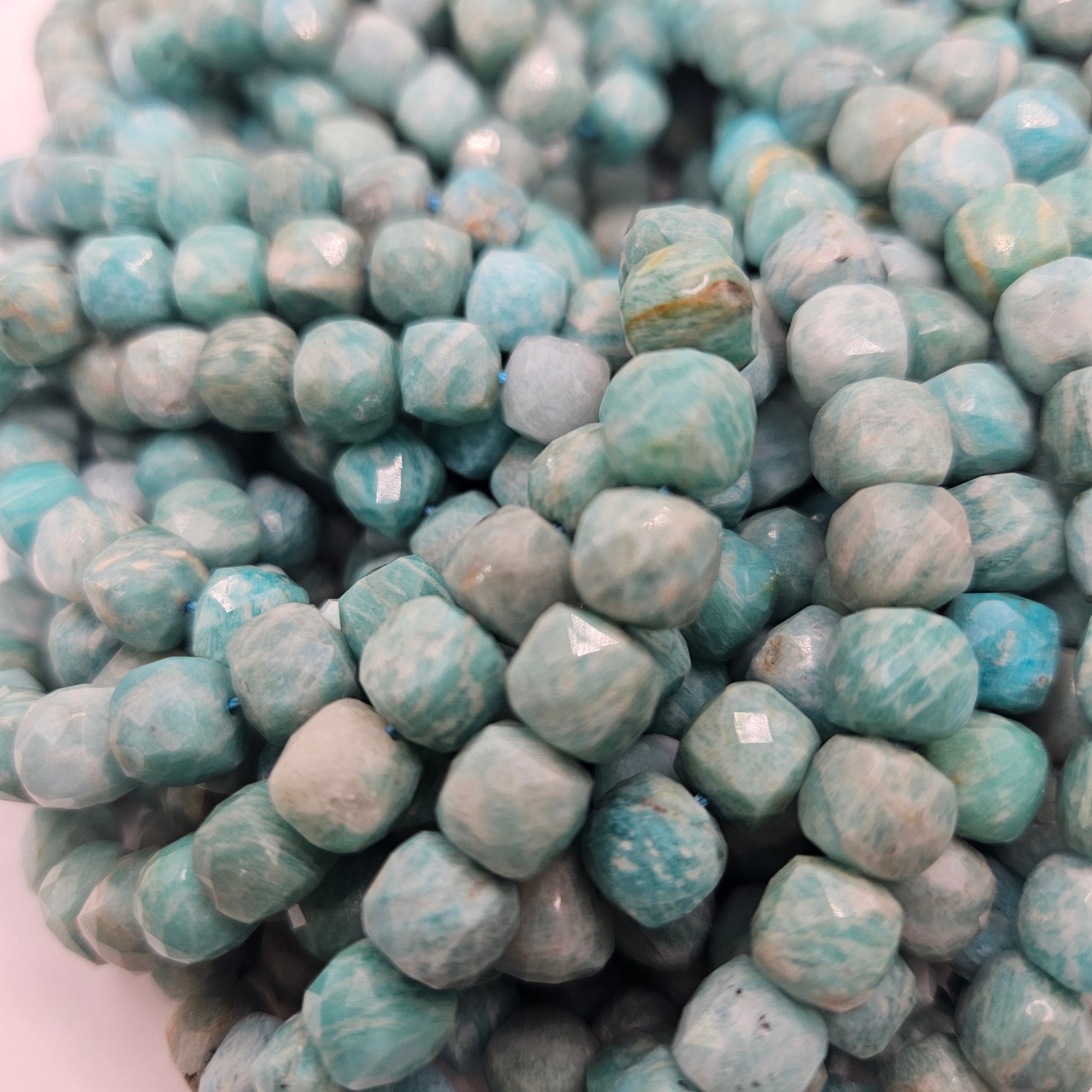 8mm Faceted Russian Amazonite Cube Bead Strand.