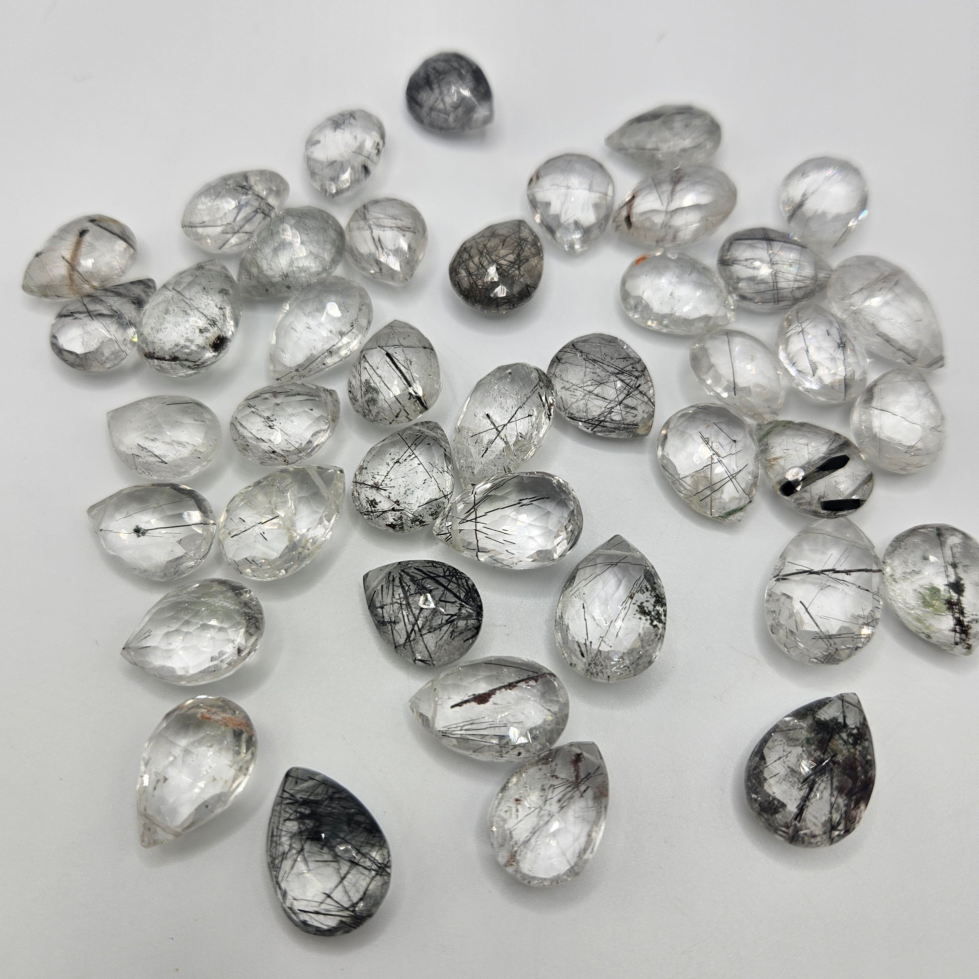8mm Faceted Tourmalinated Large Top Drill Single Bead.