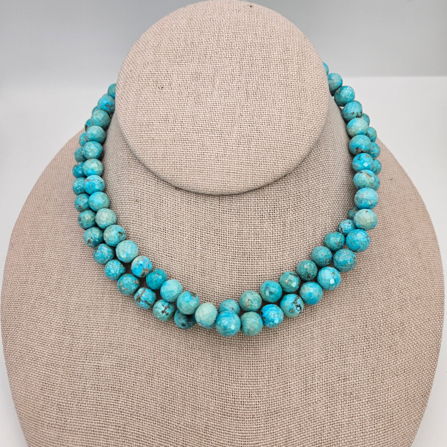 8mm Faceted Turquoise Round Bead Strand.