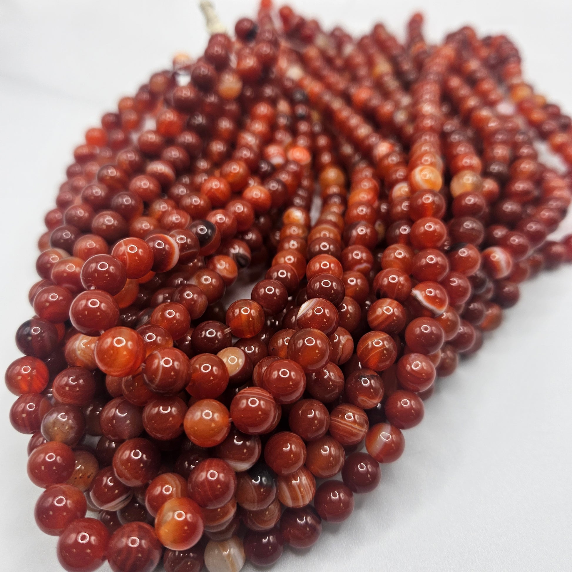 8mm Fancy Carnelian Round Bead Strand.