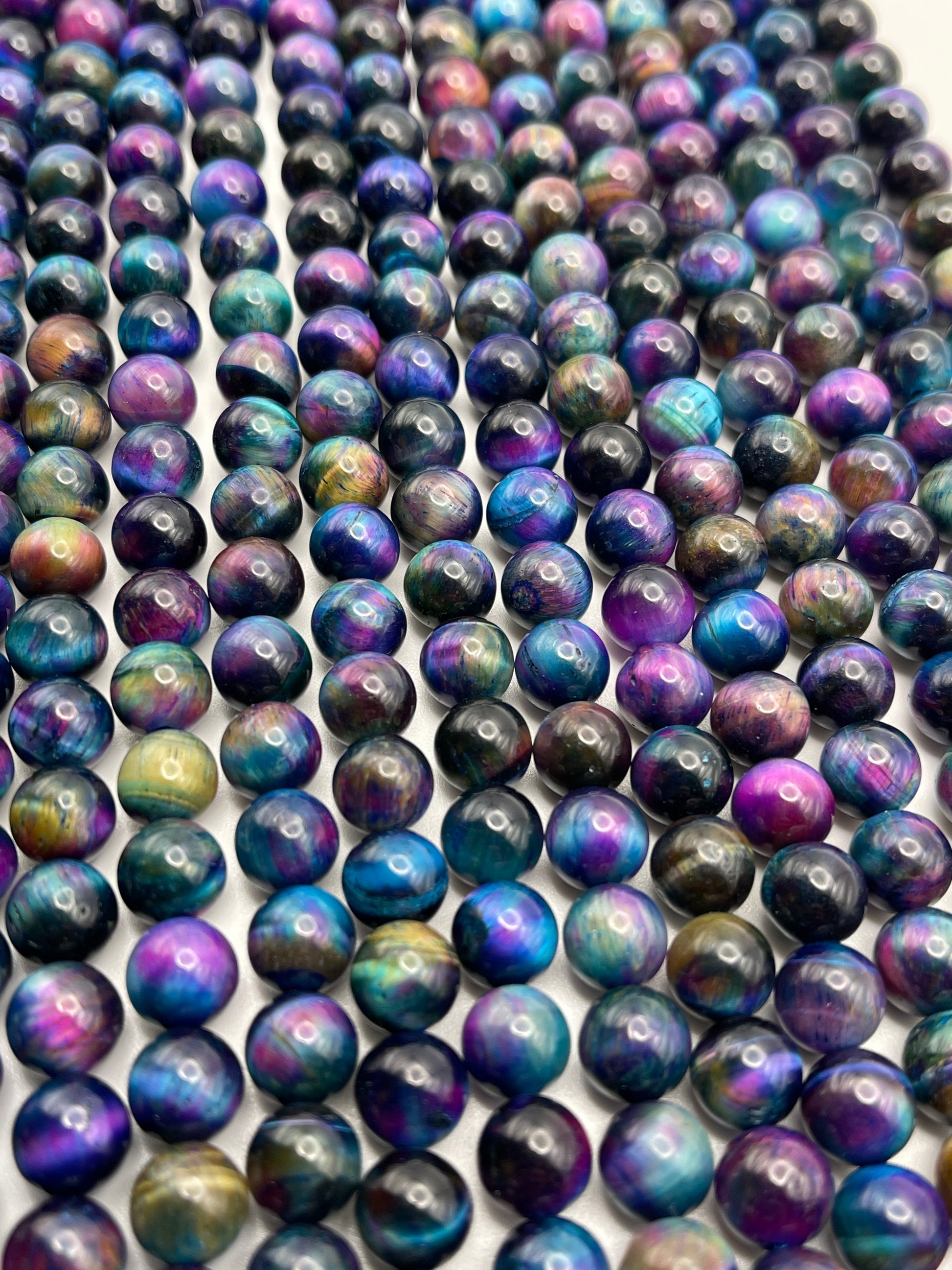 8mm Galaxy Tigers Eye Dyed Bead Strand.