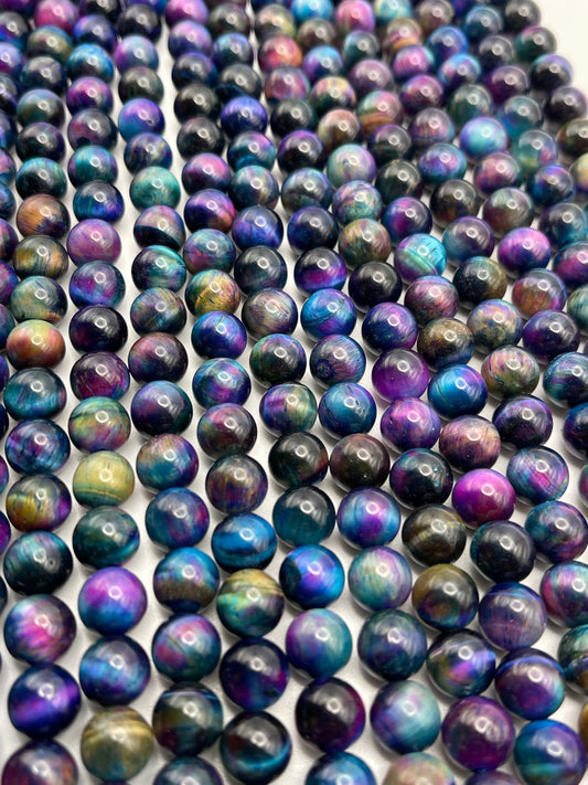 8mm Galaxy Tigers Eye Dyed Bead Strand.