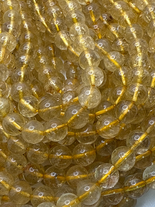 8mm Gold Rutilated Quartz Beads Round.