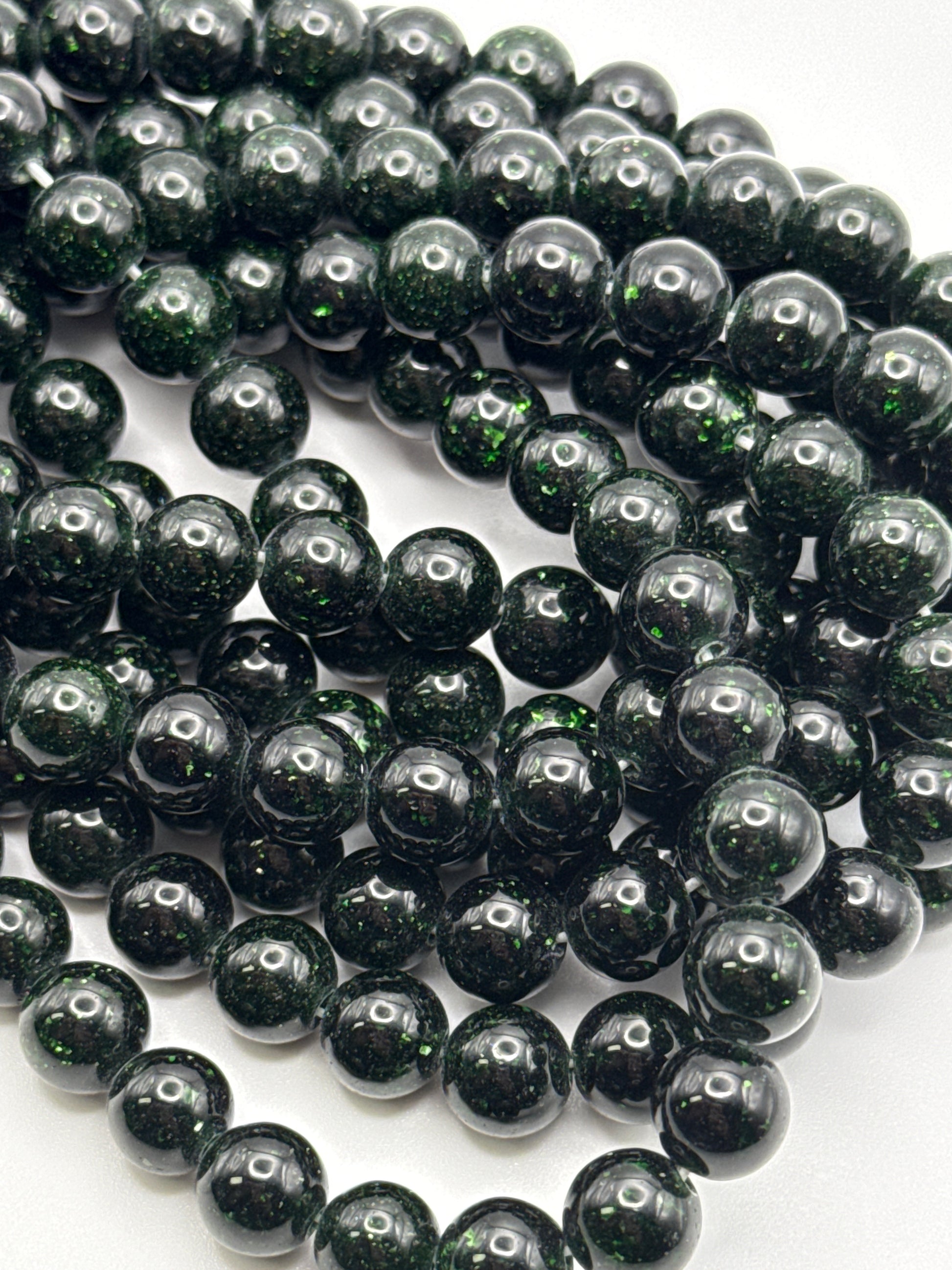 8mm Green Goldstone Round Beads.