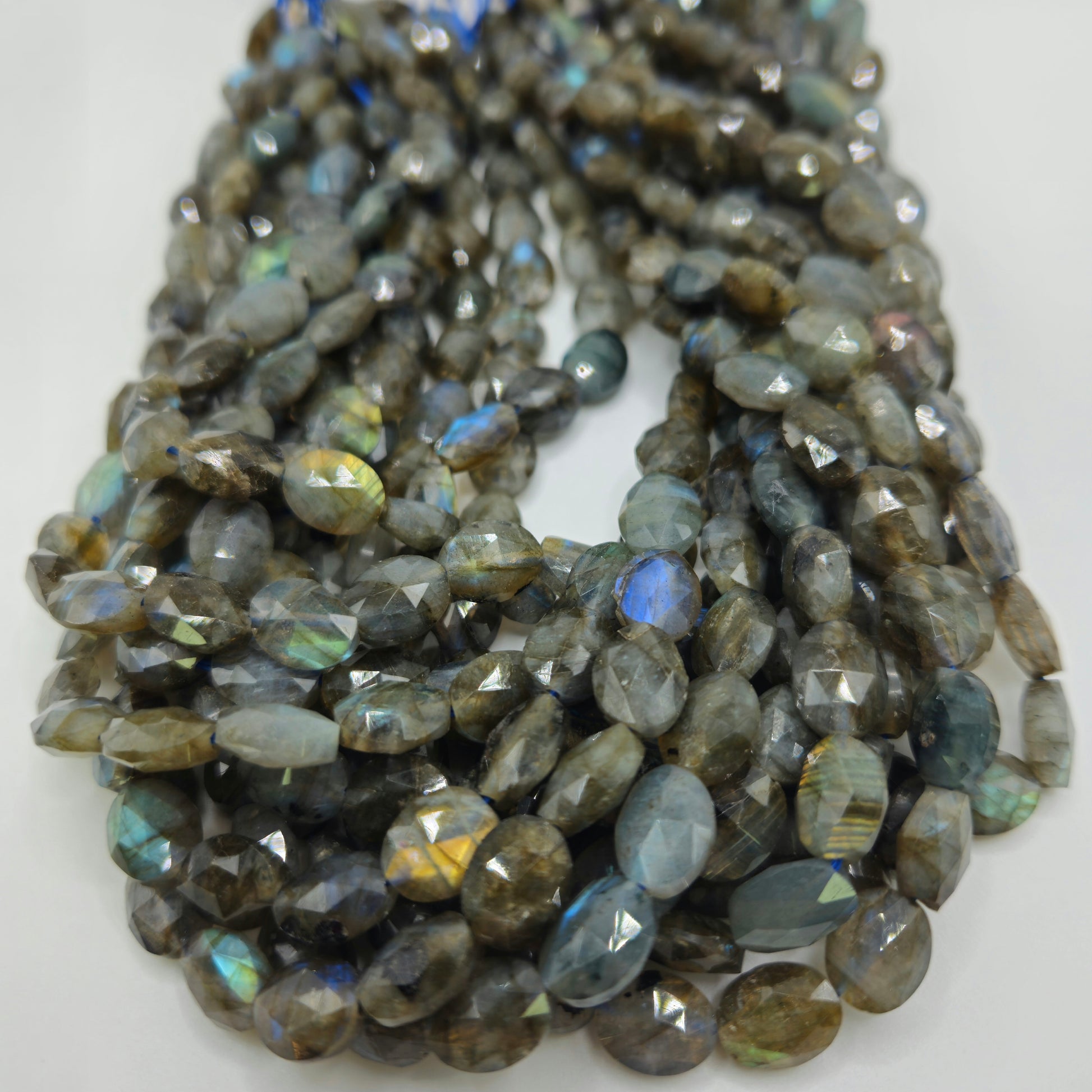 8mm Labradorite Faceted Oval Bead Strand.
