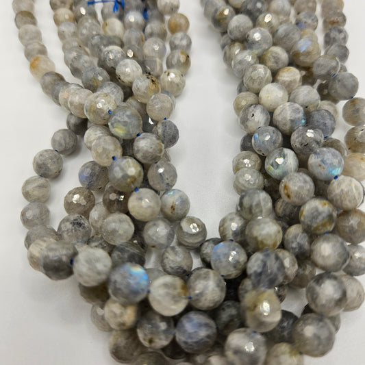 8mm Labradorite Faceted Round Bead Strand.