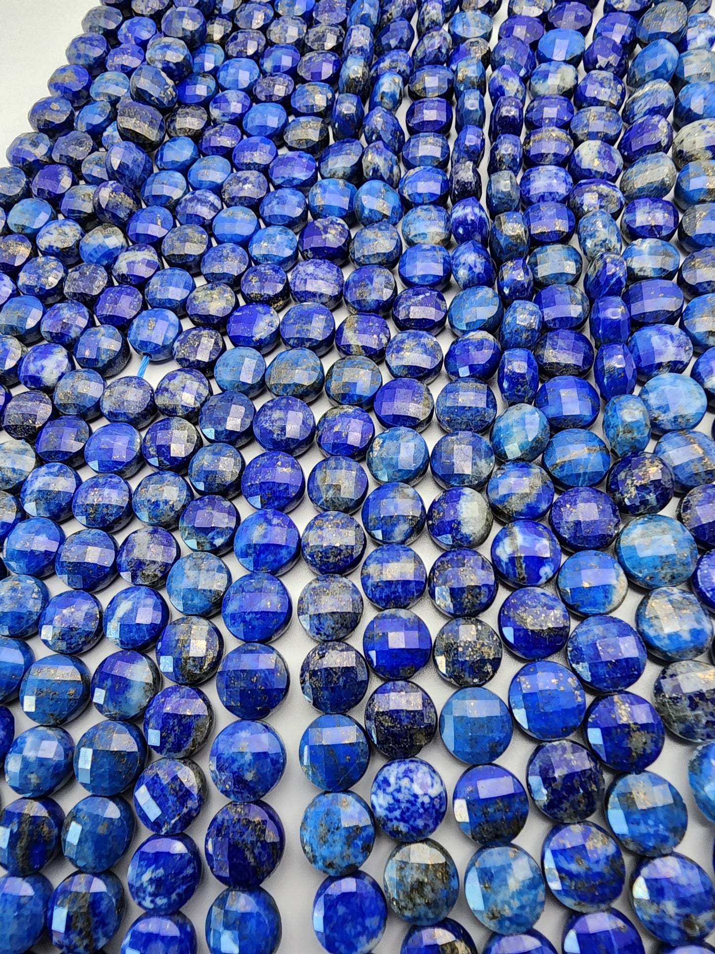 8mm Lapis Lazuli Faceted Coin Bead Strand.