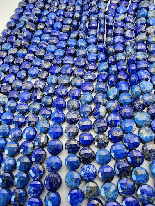 8mm Lapis Lazuli Faceted Coin Bead Strand.