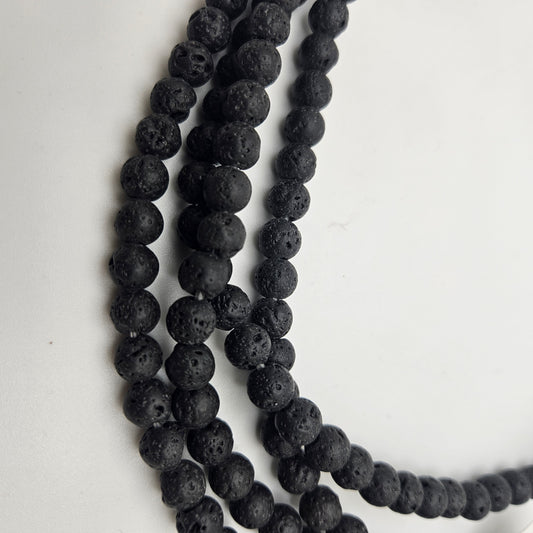 8mm Lava Stone Large Hole Round Bead Strand.