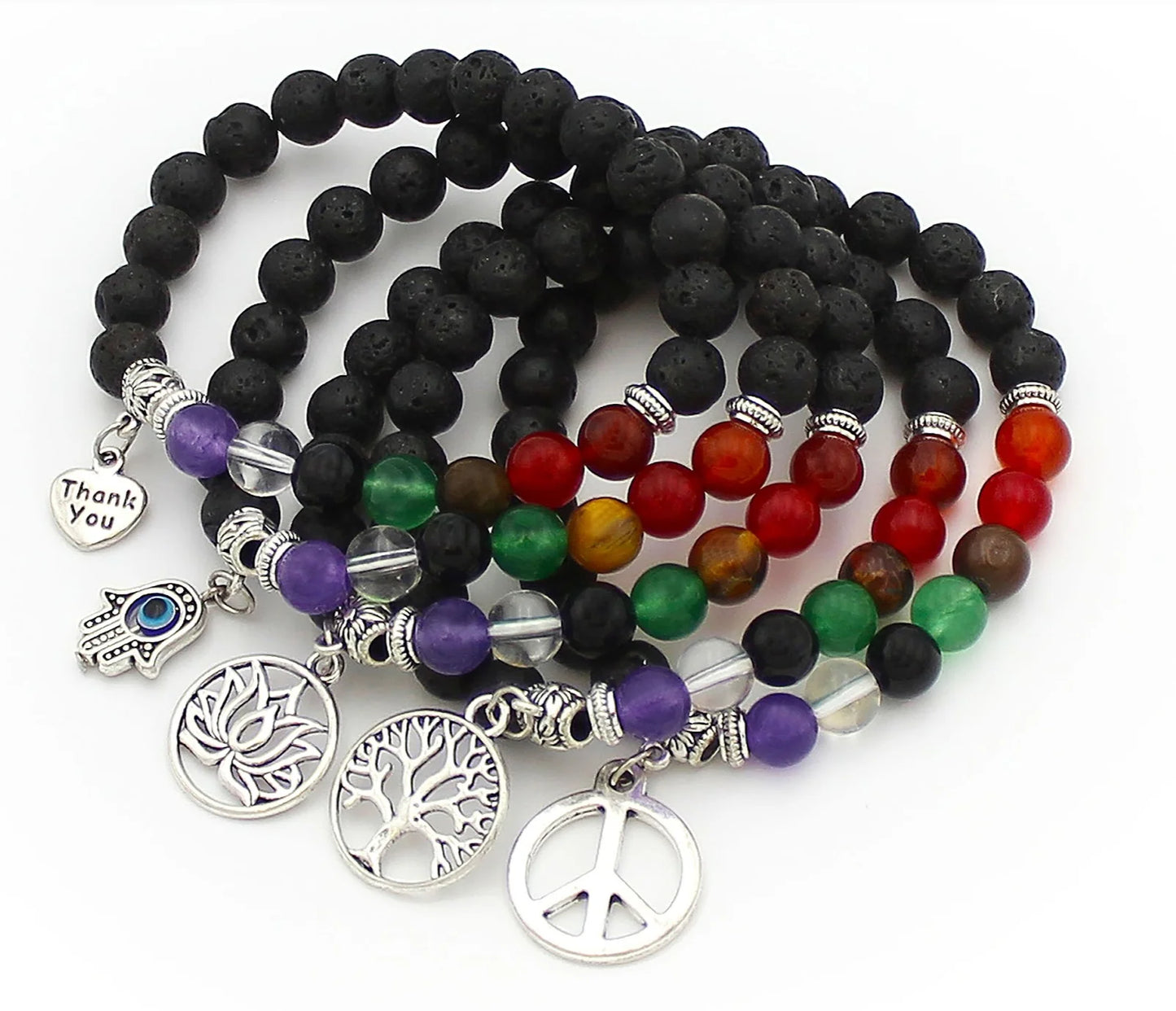 8mm Chakra Lava with Charm Bracelet.