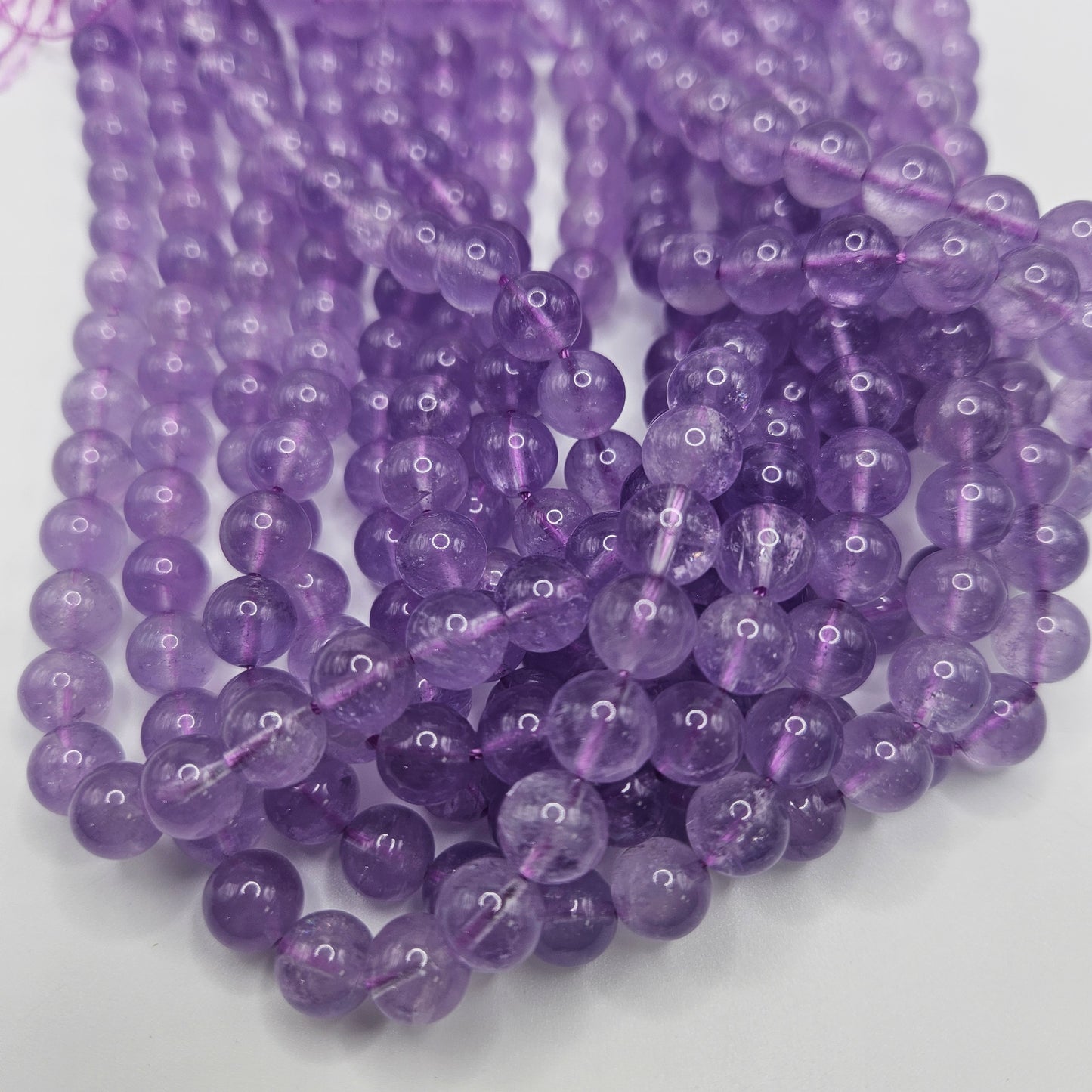 8mm Lavender Amethyst Round Bead Strand.