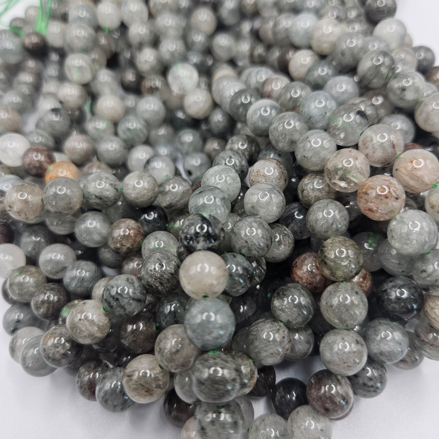 8mm Lodalite Green Quartz Round Bead Strand.
