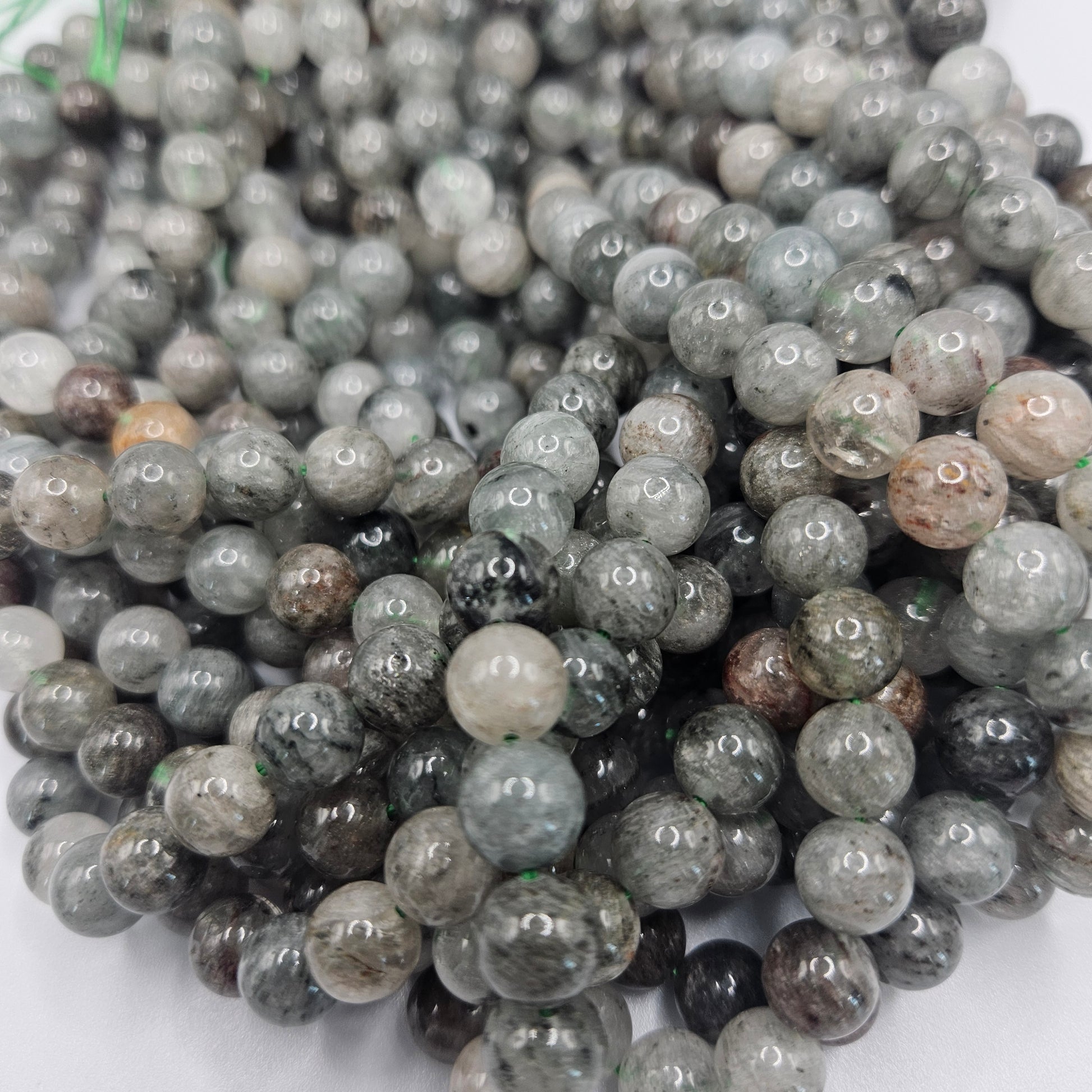 8mm Lodalite Green Quartz Round Bead Strand.