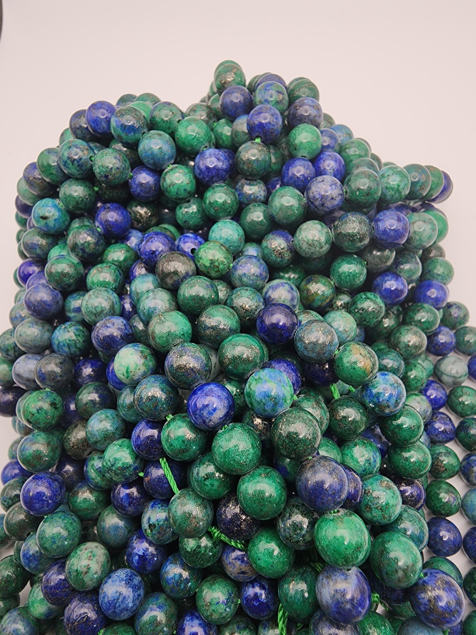 8mm Malachite Azurite Round Bead Strand.