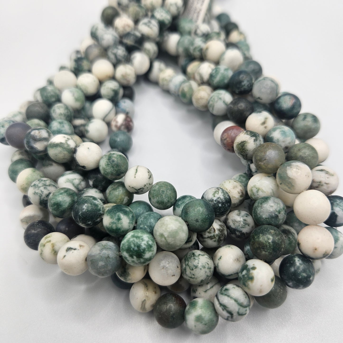 8mm Matte Moss Agate Round Bead Strand.