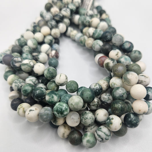 8mm Matte Moss Agate Round Bead Strand.