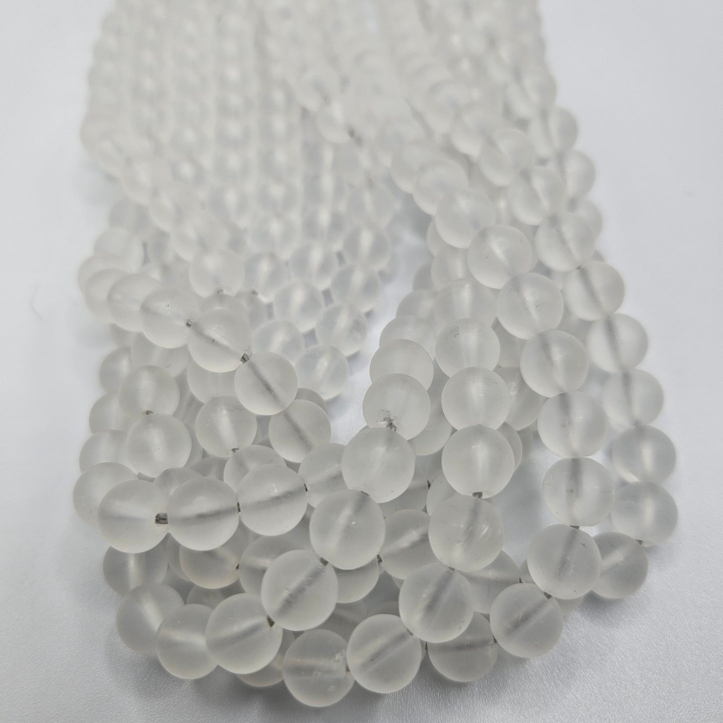 8mm Matte Selenite Round Bead Strand.